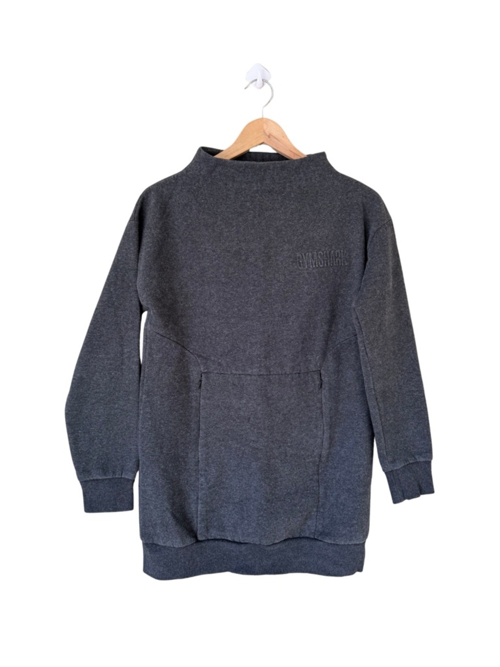 Gymshark Charcoal Mock-Neck Sweatshirt Tunic in Charcoal Grey - Size Small